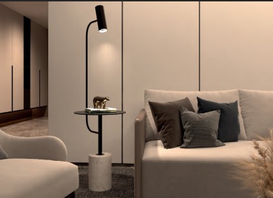 Luminária de Coluna Moderna com Bancada de Mármore Piave Dourado